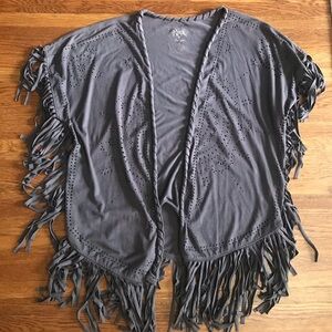 Rock 47 Wrangler kimono duster cardigan L western fringe gray